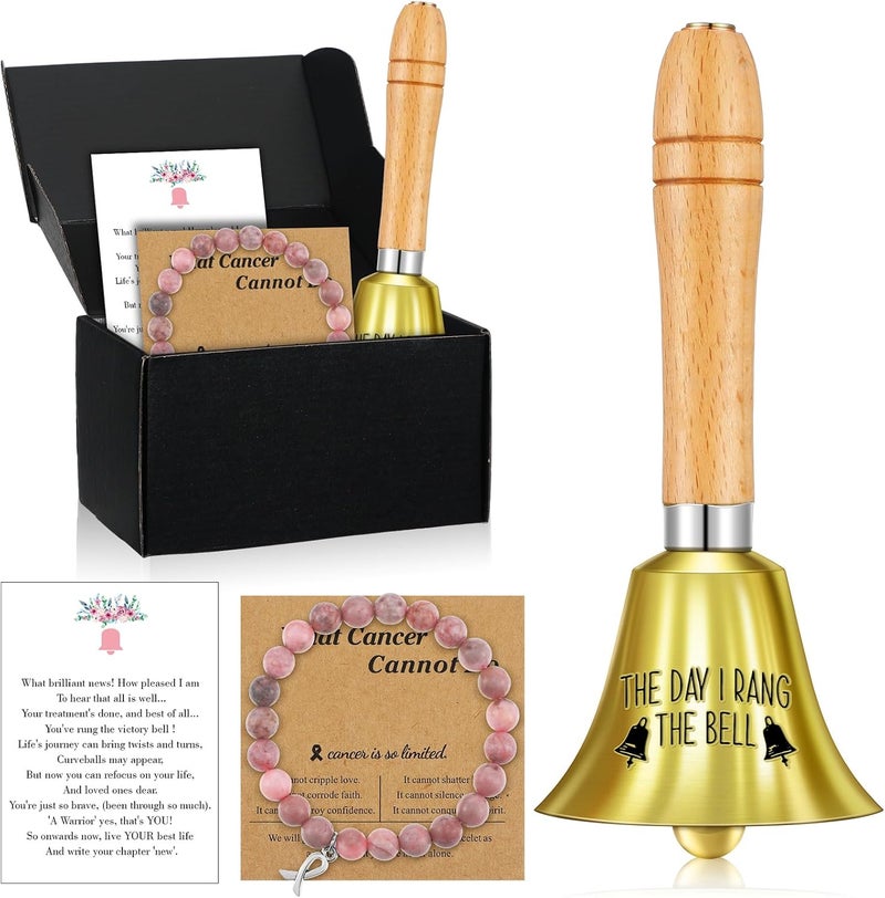 Canchiing 4 Pcs Cancer Bell Ringing Gift Set for Women Include the Day I Rang the Bell Bracelet Card Box End of Chemo Last Day of Chemo Treatment Ornament Cancer Survivor Recovery Gifts - Image 1